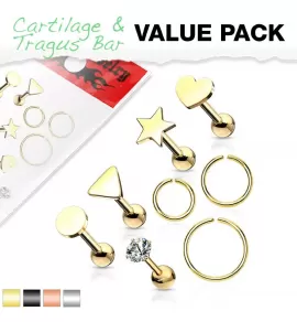Набор из 8 серег из стали PiercedFish VEM06 (штанги и кольца) для пирсинга септума, трагуса и хеликса, брови, губ