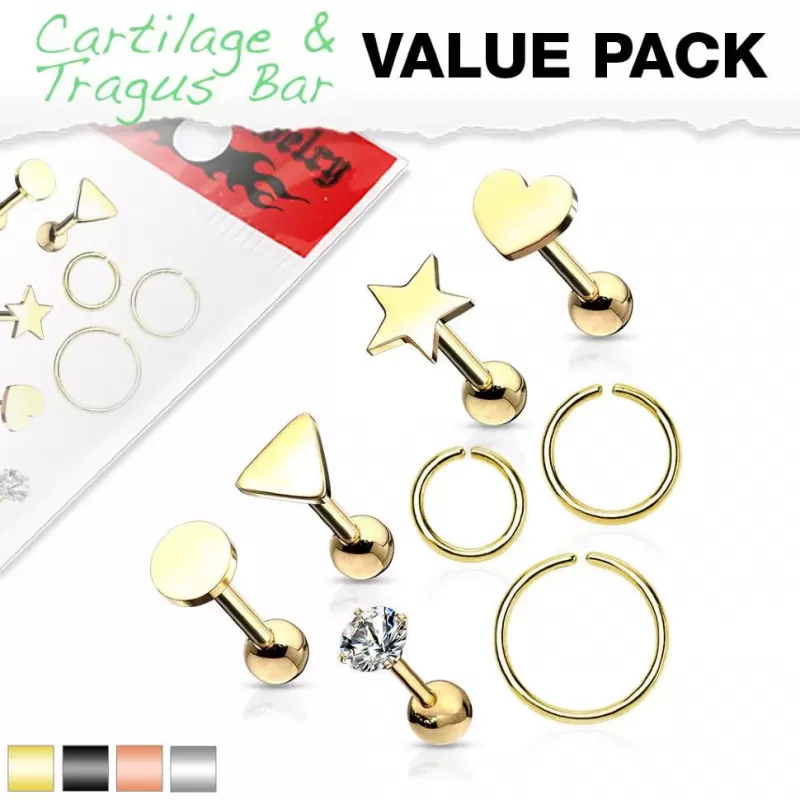 Набор из 8 серег из стали PiercedFish VEM06 (штанги и кольца) для пирсинга септума, трагуса и хеликса, брови, губ