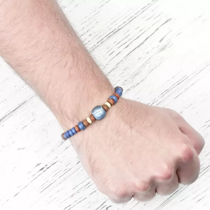 Браслет с бусинами из кости Everiot VD-MJ-1816 красно-синий