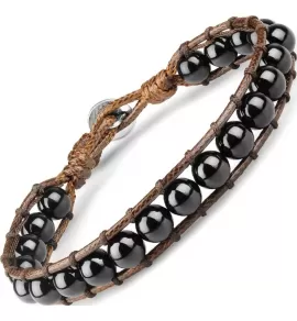 Плетеный браслет Everiot Select из вощеного шнура и агата LNS-3115 со знаком "Ом"