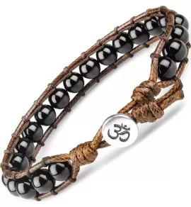 Плетеный браслет Everiot Select из вощеного шнура и агата LNS-3115 со знаком "Ом"