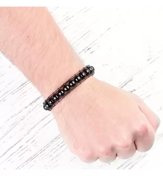 Плетеный браслет Everiot Select из вощеного шнура и агата LNS-3115 со знаком "Ом"