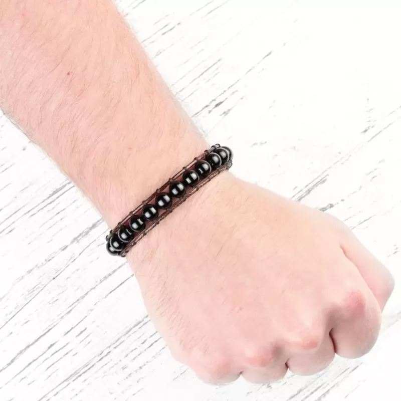 Плетеный браслет Everiot Select из вощеного шнура и агата LNS-3115 со знаком "Ом"