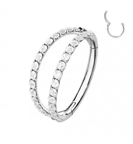 Двойное кольцо кликер из титана с фианитами Pirslab RHT73, пирсинг-серьга для хряща уха, трагуса и хеликса, брови, губ, носа, пупка