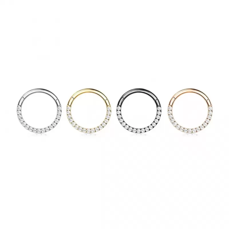 Кольцо кликер из титана с фианитами Pirslab RHT42 серьга для пирсинга септума, трагуса и хеликса, брови, губ (диаметр от 6 мм до 10 мм), желтое золото