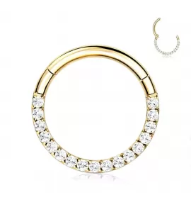 Кольцо кликер из титана с фианитами Pirslab RHT42 серьга для пирсинга септума, трагуса и хеликса, брови, губ (диаметр от 6 мм до 10 мм), желтое золото