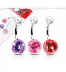Набор из трех штанг для пирсинга пупка PiercedFish VN-025 с розами в акриловых шариках