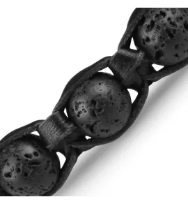 Черный мужской браслет Шамбала из лавы (базальта) и кожи Everiot Select LNS-2089