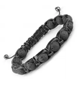 Черный мужской браслет Шамбала из лавы (базальта) и кожи Everiot Select LNS-2089