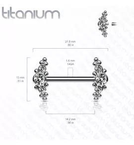 Титановая штанга для пирсинга сосков Pirslab TIK09-AB с фианитами