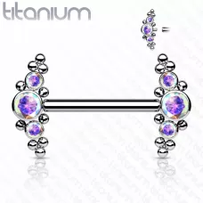 Титановая штанга для пирсинга сосков Pirslab TIK09-AB с фианитами