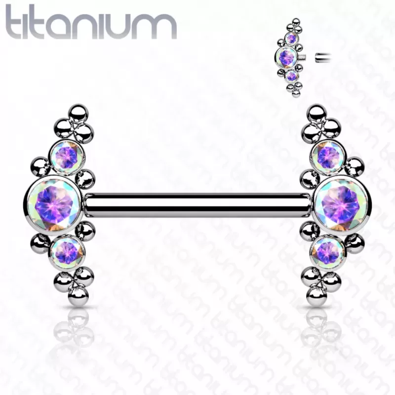 Титановая штанга для пирсинга сосков Pirslab TIK09-AB с фианитами