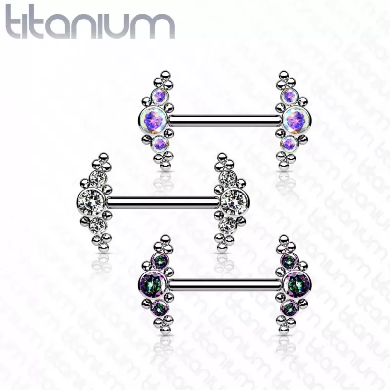 Титановая штанга для пирсинга сосков Pirslab TIK09-AB с фианитами