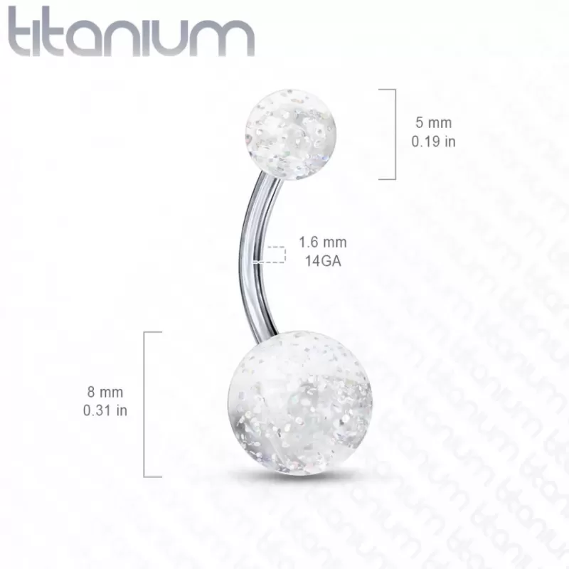 Серьга банан для пирсинга пупка из титана Pirslab --T23NL2-P с блестящими шариками из акрила