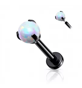 Серьга лабрет из стали для пирсинга губ, хряща уха PiercedFish LSI038-K17 с синтетическим опалом