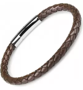 Мужской кожаный браслет плетеный Everiot Select LNS-5020 коричневый (5 мм)