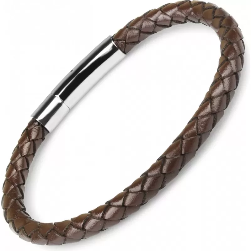Мужской кожаный браслет плетеный Everiot Select LNS-5020 коричневый (5 мм)