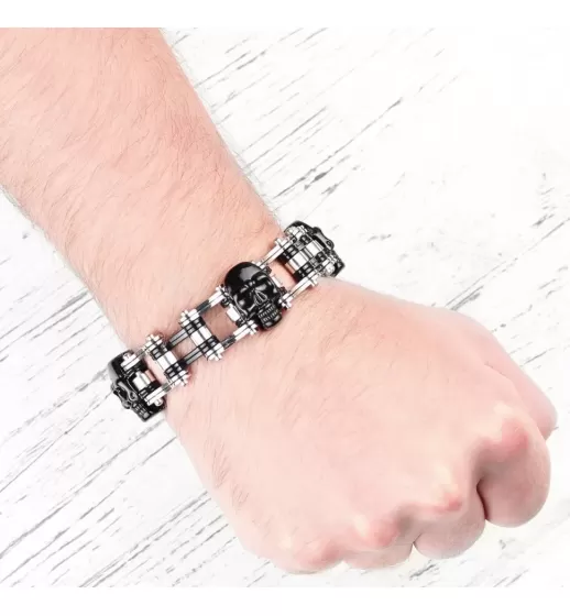 Мужской браслет-цепь из стали Everiot SB-MJ-07 с черепами