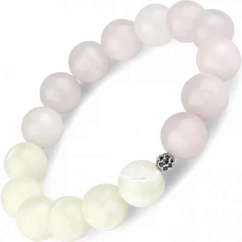 Женский браслет из розового кварца и перламутра на резинке Everiot Select LNS-2122