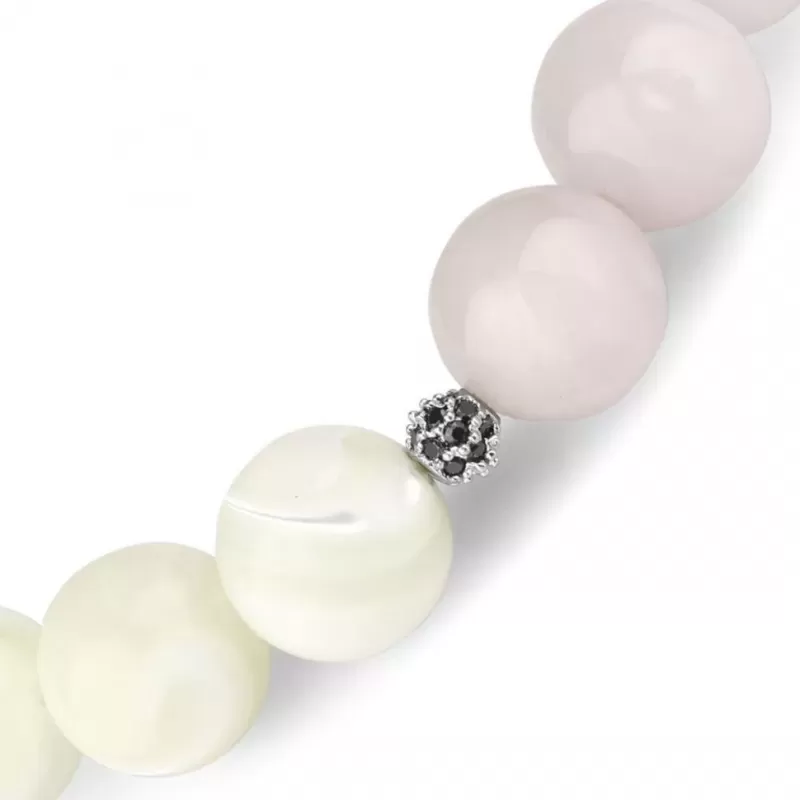 Женский браслет из розового кварца и перламутра на резинке Everiot Select LNS-2122