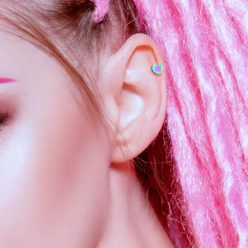 Микроштанга (серьга) 1,2 мм из стали для пирсинга хряща уха, хеликса PiercedFish JA04 в форме сердца