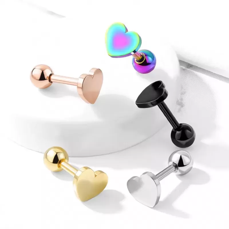 Микроштанга (серьга) 1,2 мм из стали для пирсинга хряща уха, хеликса PiercedFish JA04 в форме сердца