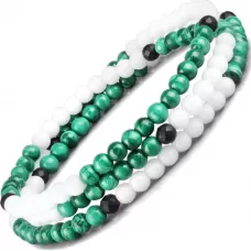 Браслет в три оборота на резинке Everiot Select LNS-2024 из оникса, агата и малахита