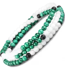 Браслет в три оборота на резинке Everiot Select LNS-2024 из оникса, агата и малахита