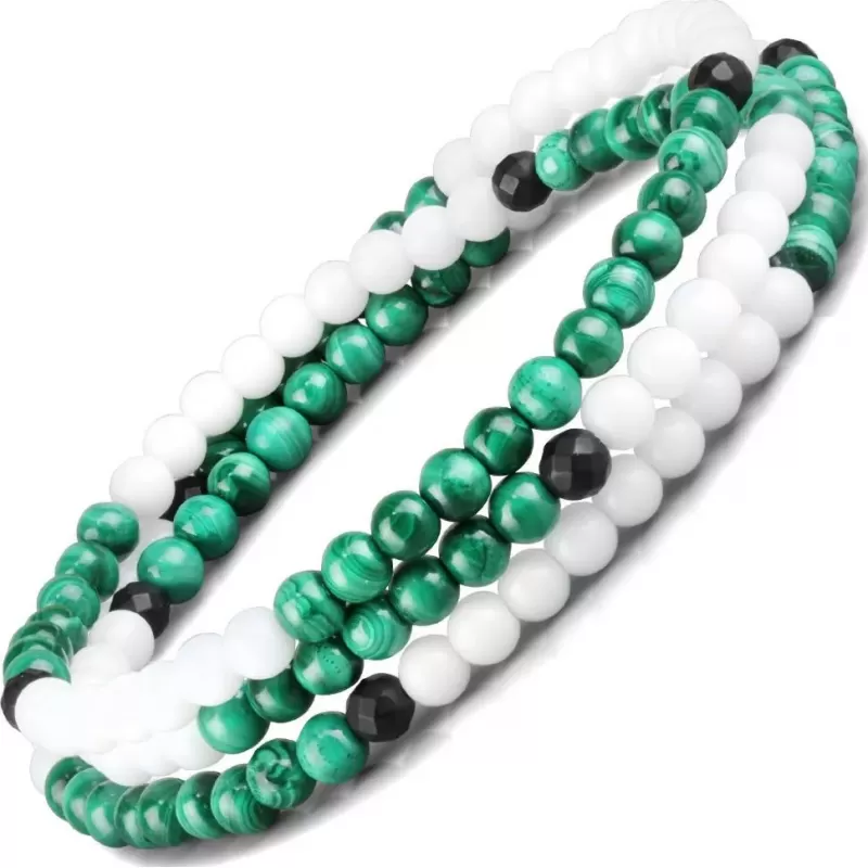 Браслет в три оборота на резинке Everiot Select LNS-2024 из оникса, агата и малахита