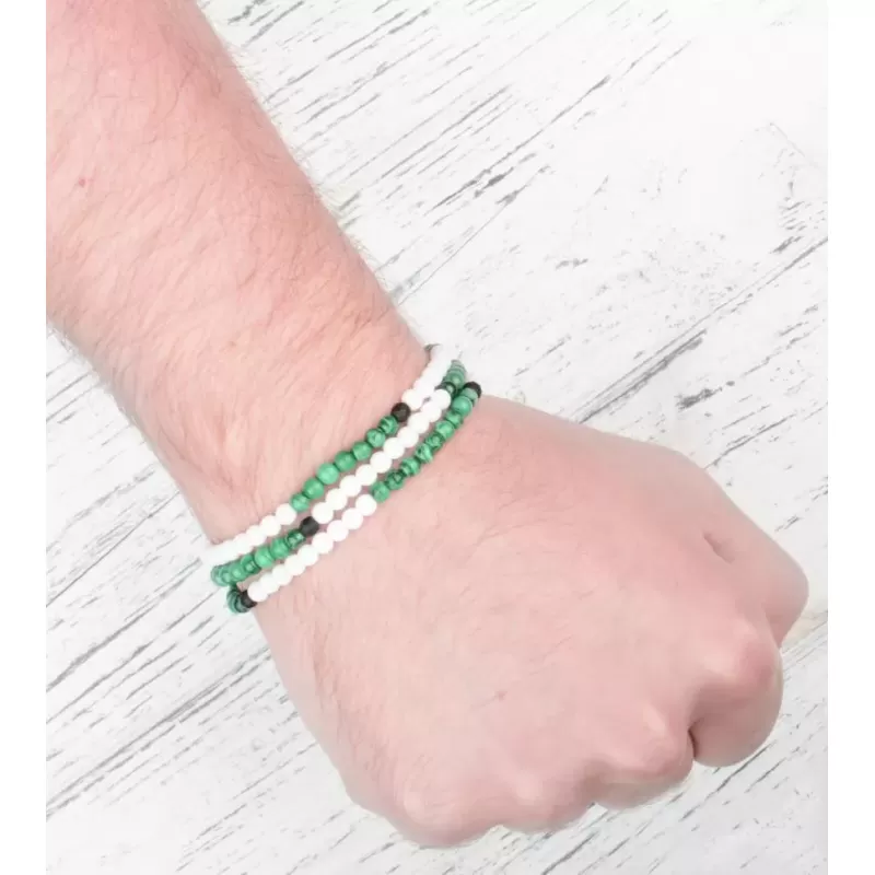 Браслет в три оборота на резинке Everiot Select LNS-2024 из оникса, агата и малахита