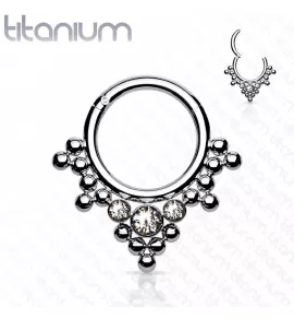 Кольцо кликер из титана с фианитами Pirslab RHT58 серьга для пирсинга септума, трагуса и хеликса, брови, губ (диаметр от 8 мм до 10 мм)