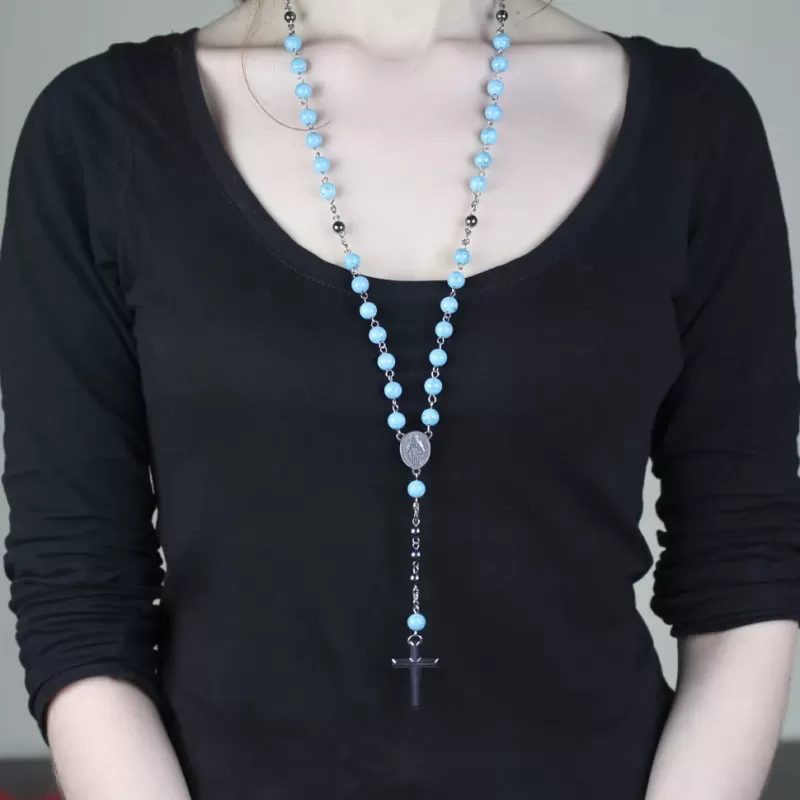 Розарий с крестом Everiot Select LNS-3067 из бирюзы и гематита