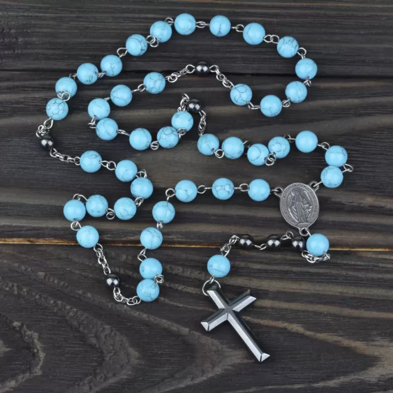 Розарий с крестом Everiot Select LNS-3067 из бирюзы и гематита