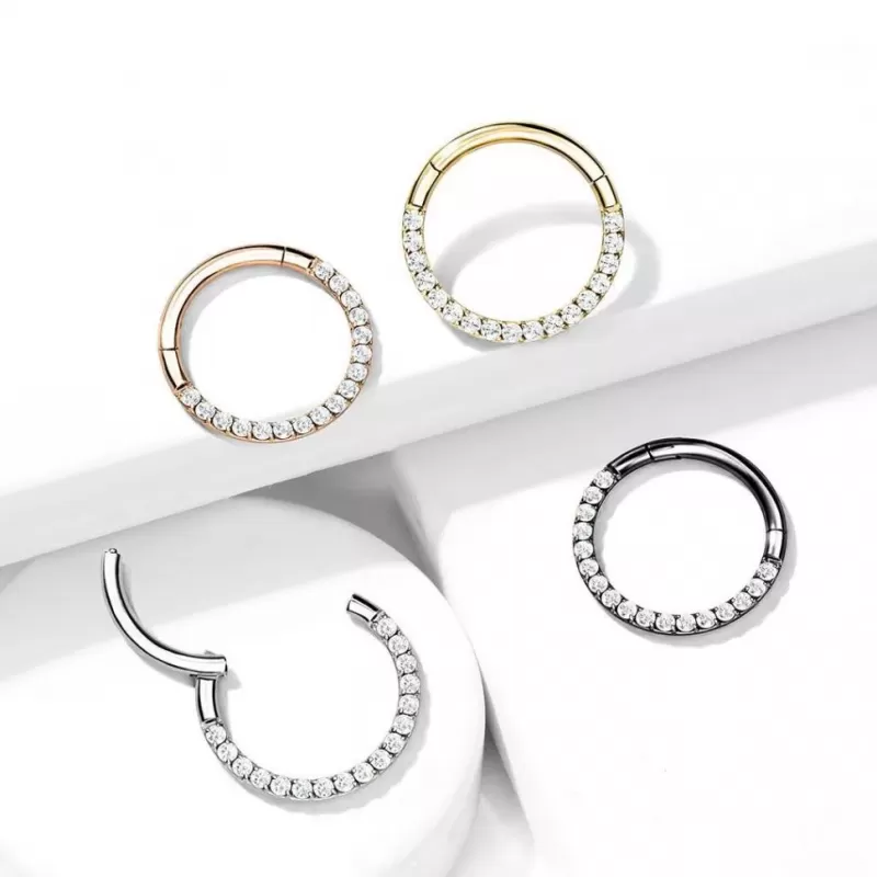 Кольцо кликер из титана с фианитами Pirslab RHT42 серьга для пирсинга септума, трагуса и хеликса, брови, губ (диаметр от 6 мм до 10 мм), розовое золото