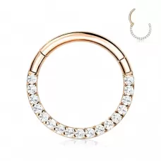 Кольцо кликер из титана с фианитами Pirslab RHT42 серьга для пирсинга септума, трагуса и хеликса, брови, губ (диаметр от 6 мм до 10 мм), розовое золото