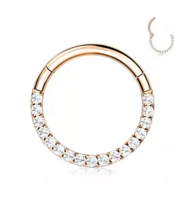 Кольцо кликер из титана с фианитами Pirslab RHT42 серьга для пирсинга септума, трагуса и хеликса, брови, губ (диаметр от 6 мм до 10 мм), розовое золото