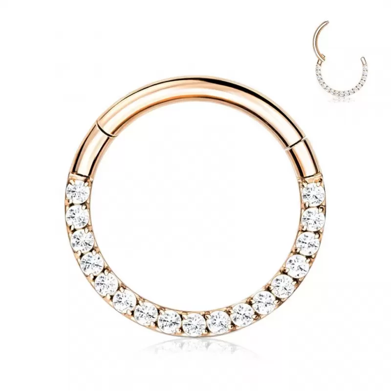 Кольцо кликер из титана с фианитами Pirslab RHT42 серьга для пирсинга септума, трагуса и хеликса, брови, губ (диаметр от 6 мм до 10 мм), розовое золото