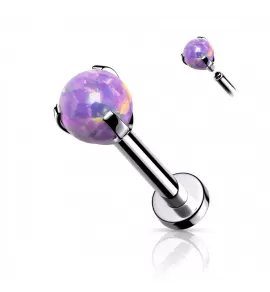 Серьга лабрет из стали для пирсинга губ, хряща уха PiercedFish LSI038-S38 с синтетическим опалом