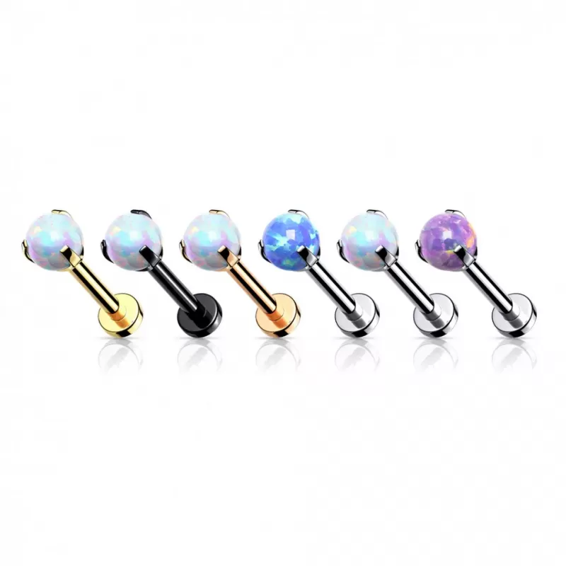 Серьга лабрет из стали для пирсинга губ, хряща уха PiercedFish LSI038-S38 с синтетическим опалом