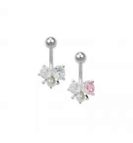 Серьга банан для пирсинга пупка Everiot AAB-86TBPN с жемчугом и фианитами