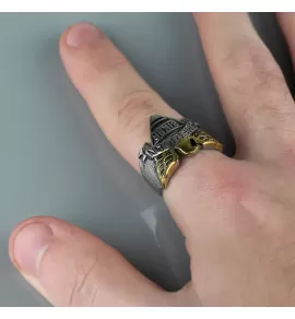 Перстень мужской из стали Spikes R-S1006 байкерский с орлом и надписью