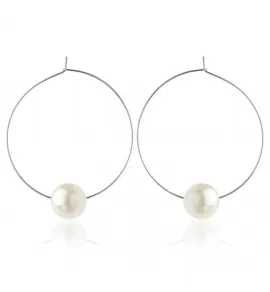 Женские серьги-кольца из стали Everiot SE-ZS-1871 с имитацией жемчуга