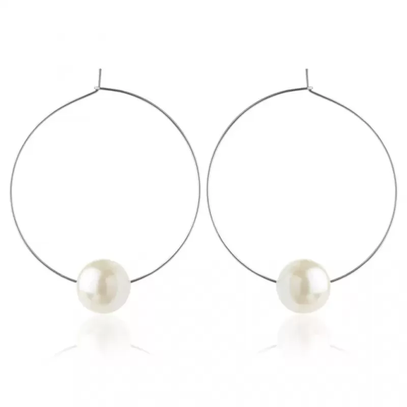 Женские серьги-кольца из стали Everiot SE-ZS-1871 с имитацией жемчуга