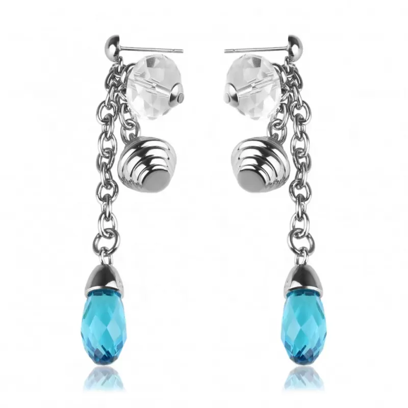Серьги Everiot AAB-256ESS из стали с голубыми кристаллами