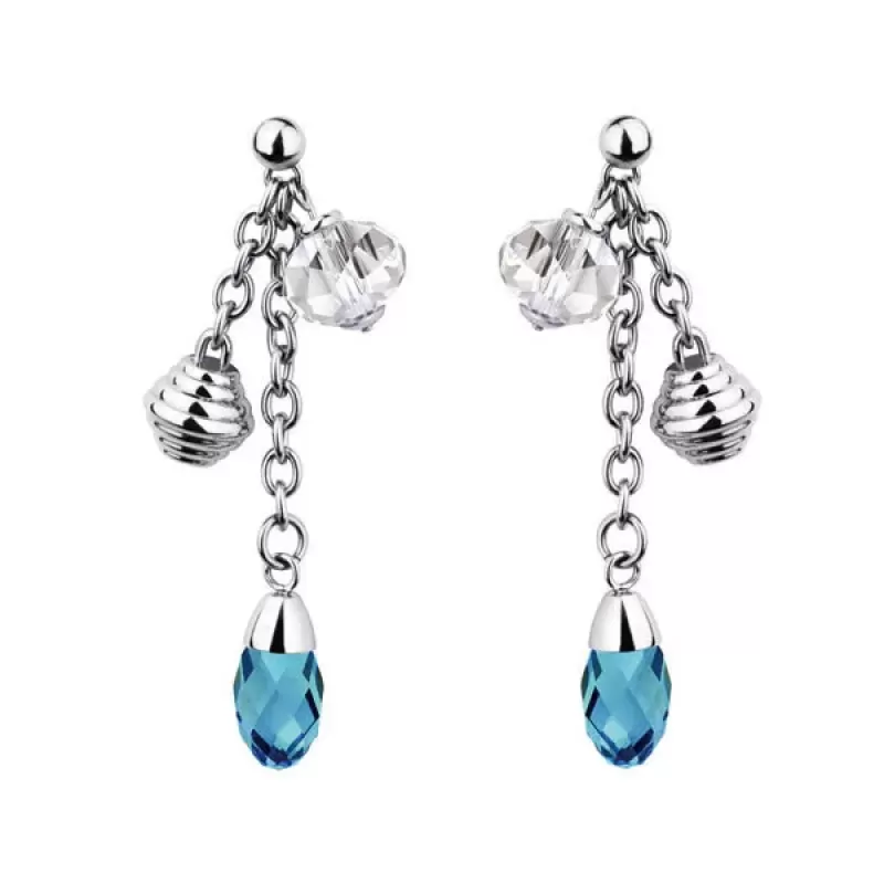 Серьги Everiot AAB-256ESS из стали с голубыми кристаллами