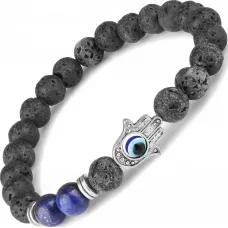 Браслет Everiot STB-MJ-1767 из лавы и лазурита с символом Хамса