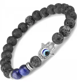 Браслет Everiot STB-MJ-1767 из лавы и лазурита с символом Хамса