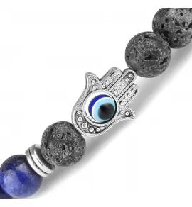 Браслет Everiot STB-MJ-1767 из лавы и лазурита с символом Хамса
