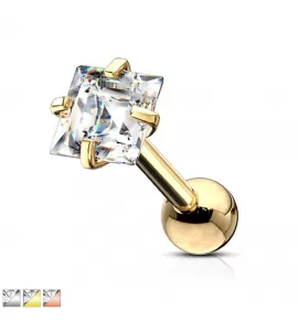 Серьга микроштанга для пирсинга уха PiercedFish JA06 из стали с фианитом в форме ромба
