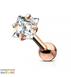 Серьга микроштанга для пирсинга уха PiercedFish JA06 из стали с фианитом в форме ромба